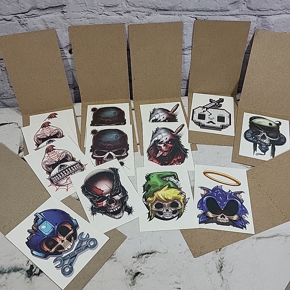 Tatt‎ Me Temporary Tattoos Game Over Scary Skull Lot Of 13 Sonic Link Kong Gamer